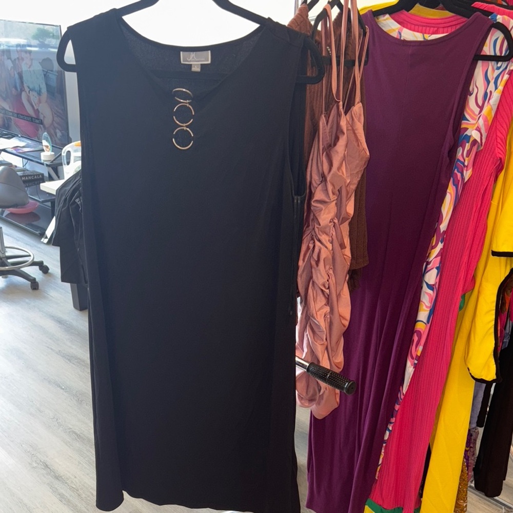 Black Dress with Gold Ring Accents